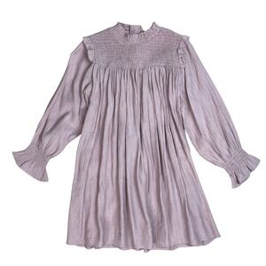 Girls Smocked Neckline Ruffle Dress Long Sleeve Mauve Sz 8 Cottagecore Whimsical